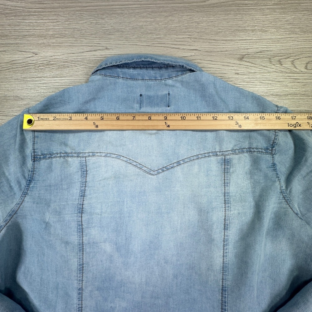 Cavalini Womens Denim Shirt Light Wash Large Western Snap Button Roll Tab Sleeve - Picture 5 of 7